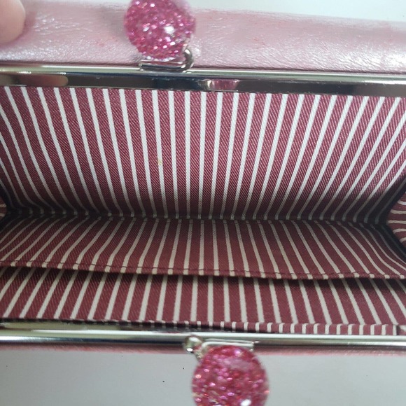 CHARLES JOURDAN Paris Leather Wallet Light Pink Sparkle Kisslock Cute Quality - Picture 9 of 11